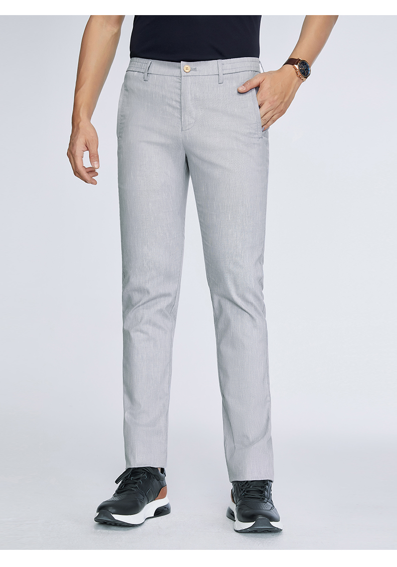 百斯盾 男装修身休闲裤 2022春夏新款商务简约仿麻手感轻薄男裤 浅