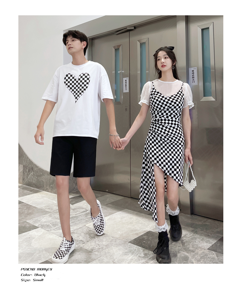 babiboy特价捡漏情侣装夏季小众设计感你衣我裙套装格子长裙2022新款