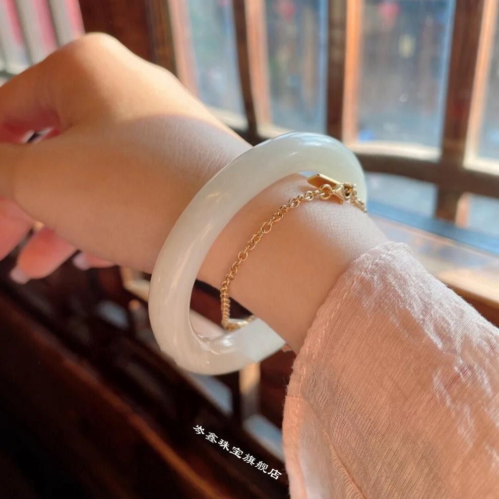 新疆和田玉羊脂白玉胖圆条羊脂玉手镯玉镯子小红书同款女礼物圈口5657