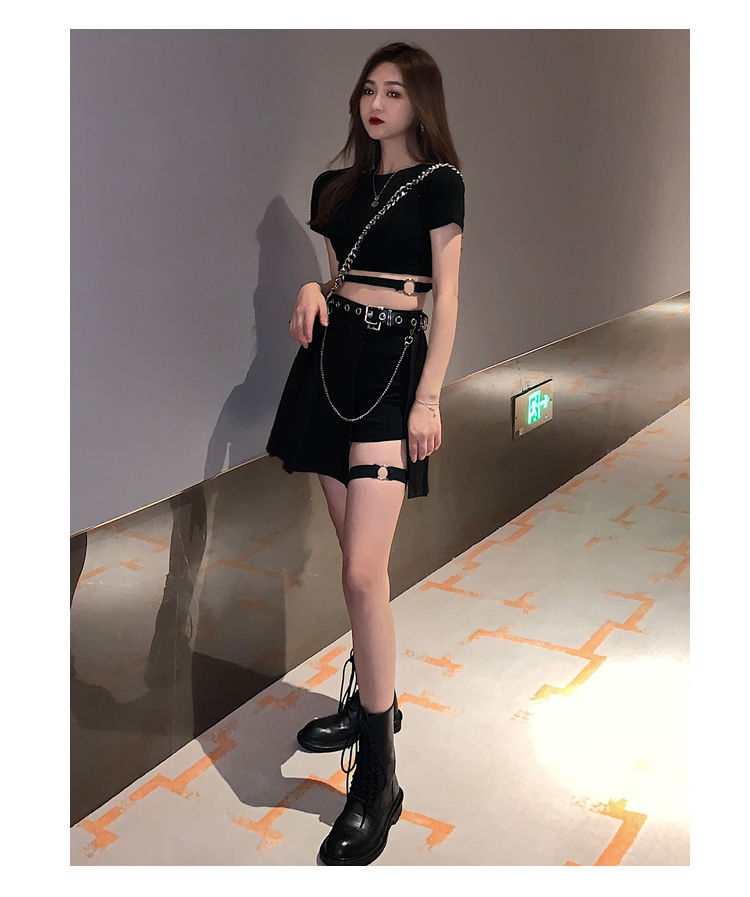 辣妹裙工装半身裙女bf风嘻哈街头拽姐蹦迪酷女孩穿搭纯欲上衣套装