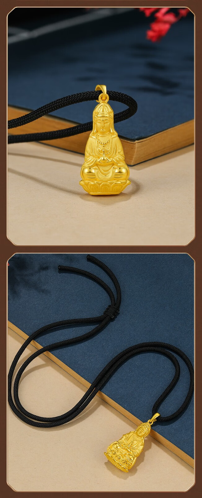 老凤凰999足金观音菩萨黄金吊坠男3d硬金编织绳观音头本命年立体佛