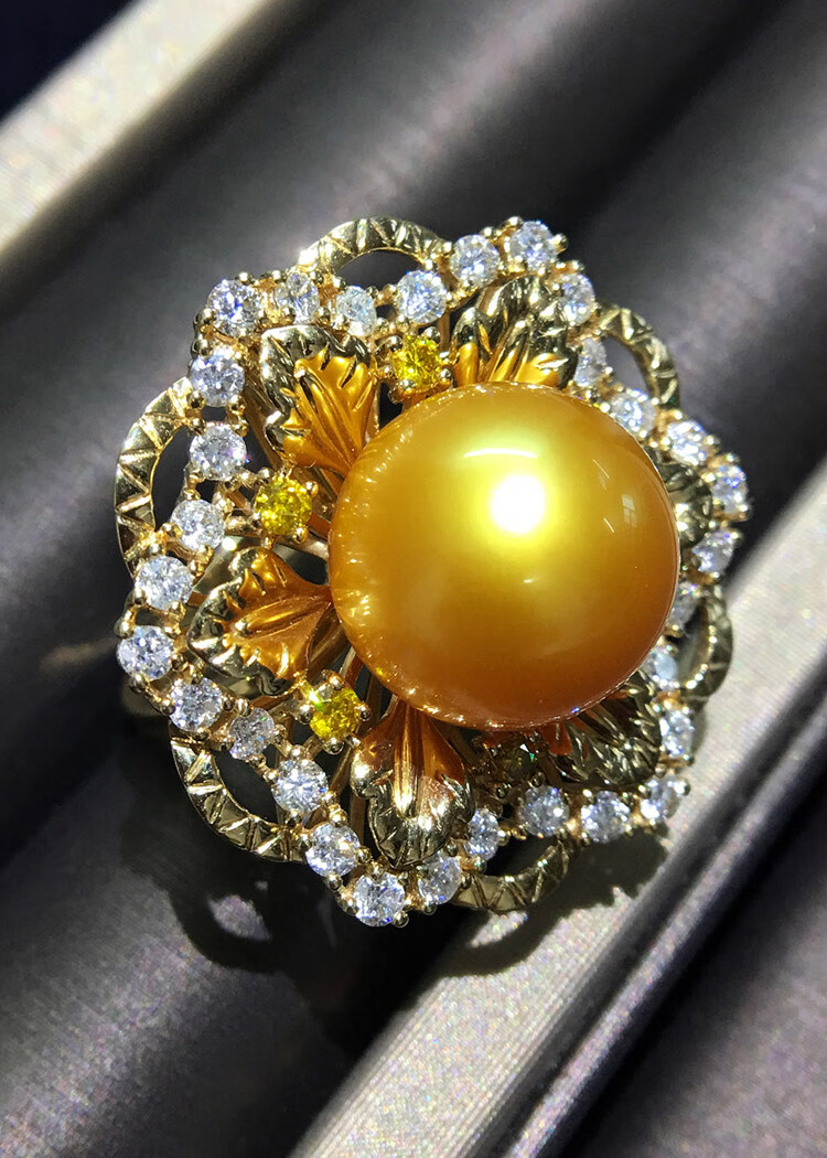 莫氏珠宝南洋金珠吊坠戒指多功能两用款吊坠戒指海水珍珠项链18k金黄