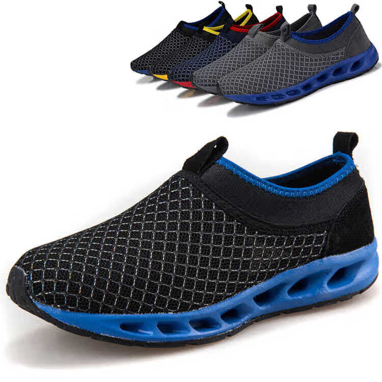 大网眼男鞋一脚登网孔鞋男式网面夏款网状鞋镂空透气跑步鞋网布鞋懒人