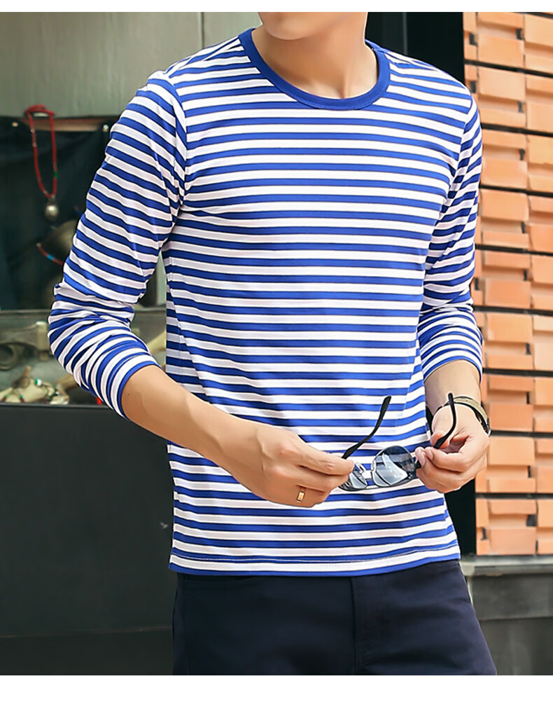 衫长袖t恤男纯棉薄款秋衣水手服蓝白条纹百搭秋季打底海魂衫海军衣服
