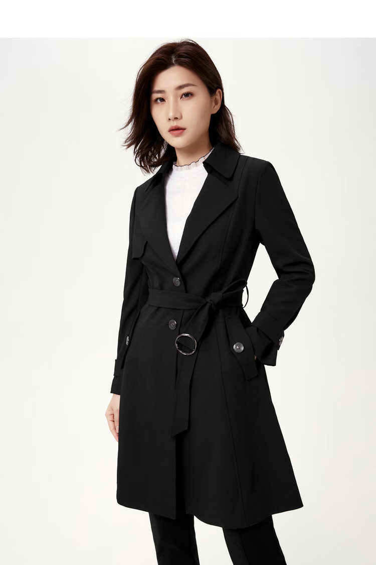 naersi娜尔思百搭修身薄款收腰黑色中长款风衣女2022秋新款外套黑色3