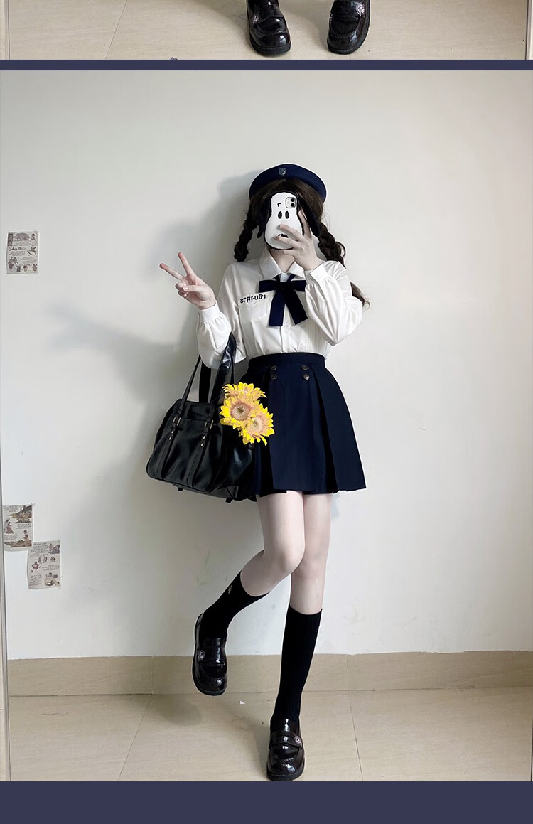 jk初中学生高中女生不良少女水手服【jk】清樱大学白衬衫女校服箱褶裙