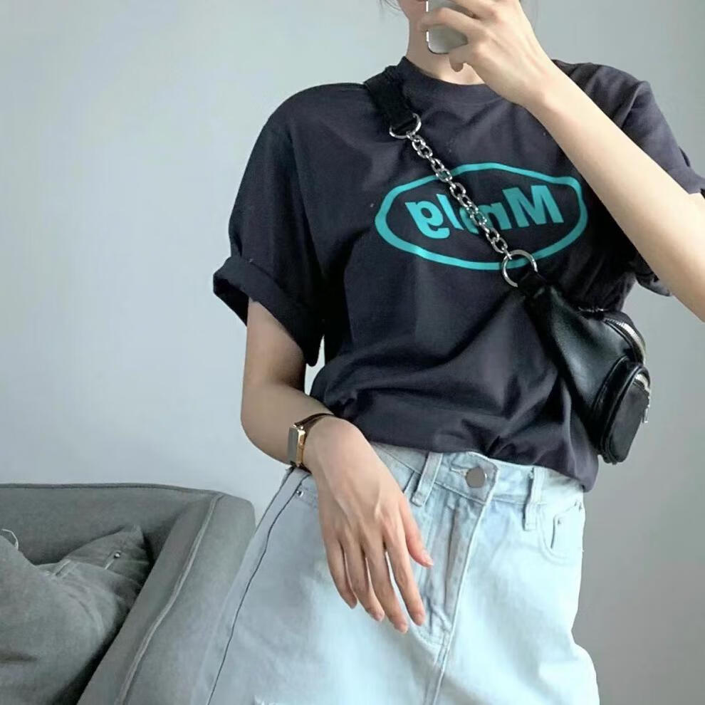 mmlg短袖t恤女1987印花纯棉夏季新款ins宽松圆领韩国潮牌情侣上衣团购