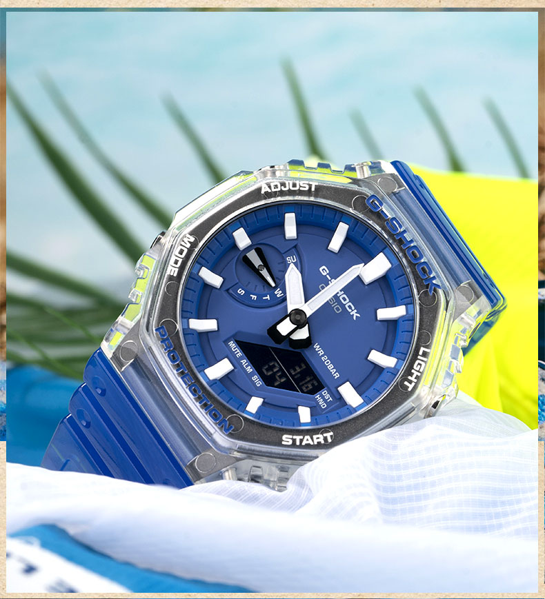 卡西欧农家橡树g-shock隐藏海岸透明运动男女石英手表ga-2100hc-2 ga