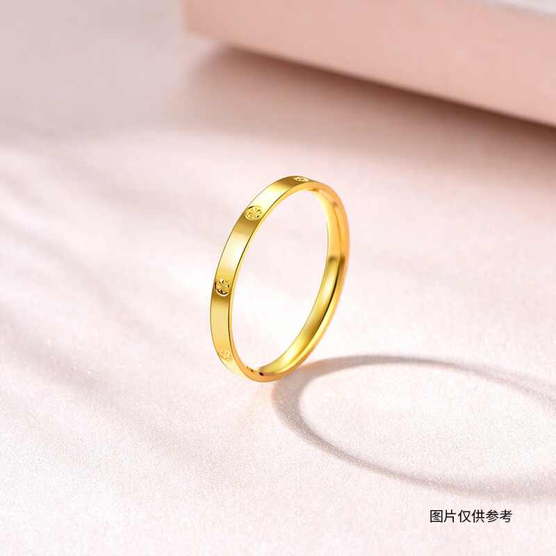 七夕情人节礼物大生足金黄金戒指女光面细款精品钻纹戒子素圈情侣对戒