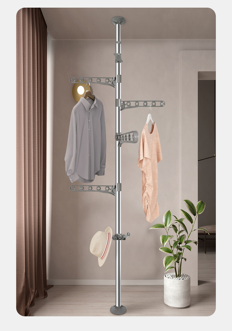 顶天立地晾衣杆顶天立地晾衣架免打孔落地折叠室内晒衣杆神器阳台卧室