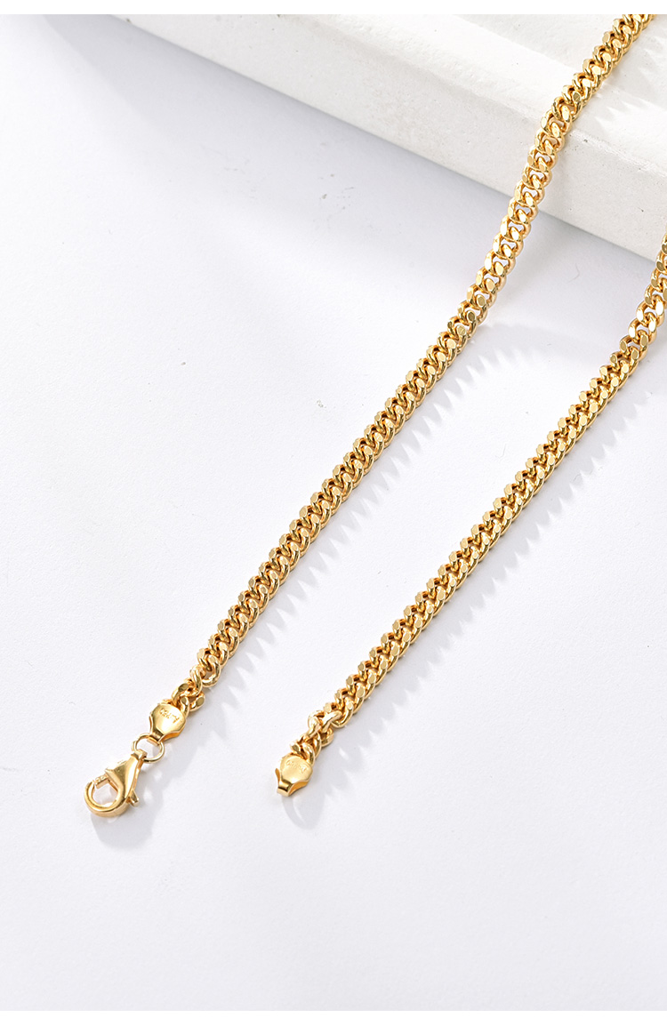 湘歌18k黄金古巴项链男士老板链au750黄金马鞭项链牛仔链加粗男款素金