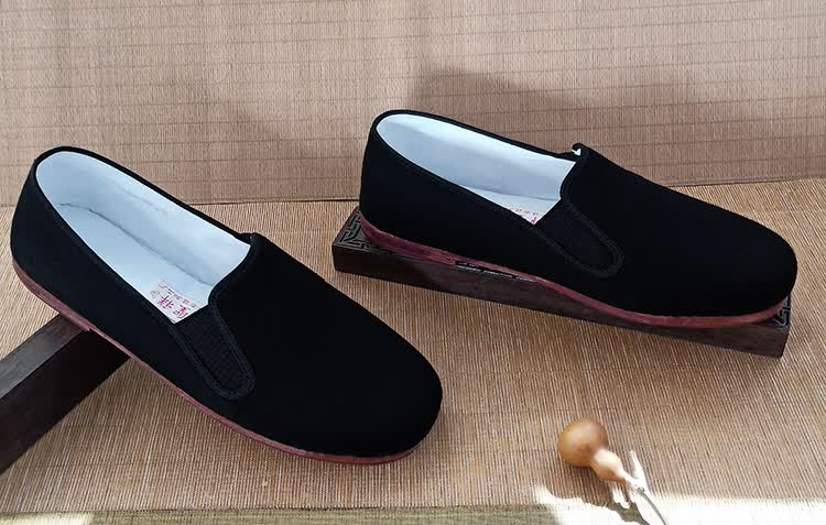 老北京布鞋男牛皮底元圆口礼服呢中老年老头人春一脚蹬透气软底鞋品质