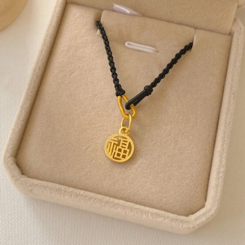 周大福足金999福牌福字项链黄金转运珠金珠圆牌吊坠编织绳手链女 颜色
