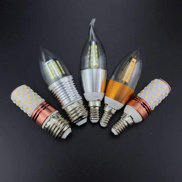 led灯泡光源水晶灯具配件e14小螺口蜡烛尖泡拉尾泡光头强e27节能