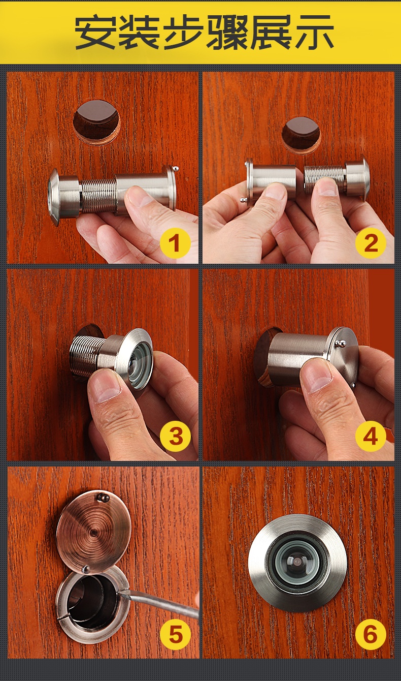 猫眼门镜家用光学玻璃镜片老式防盗门猫眼通用带盖定制 银色14mm 门厚
