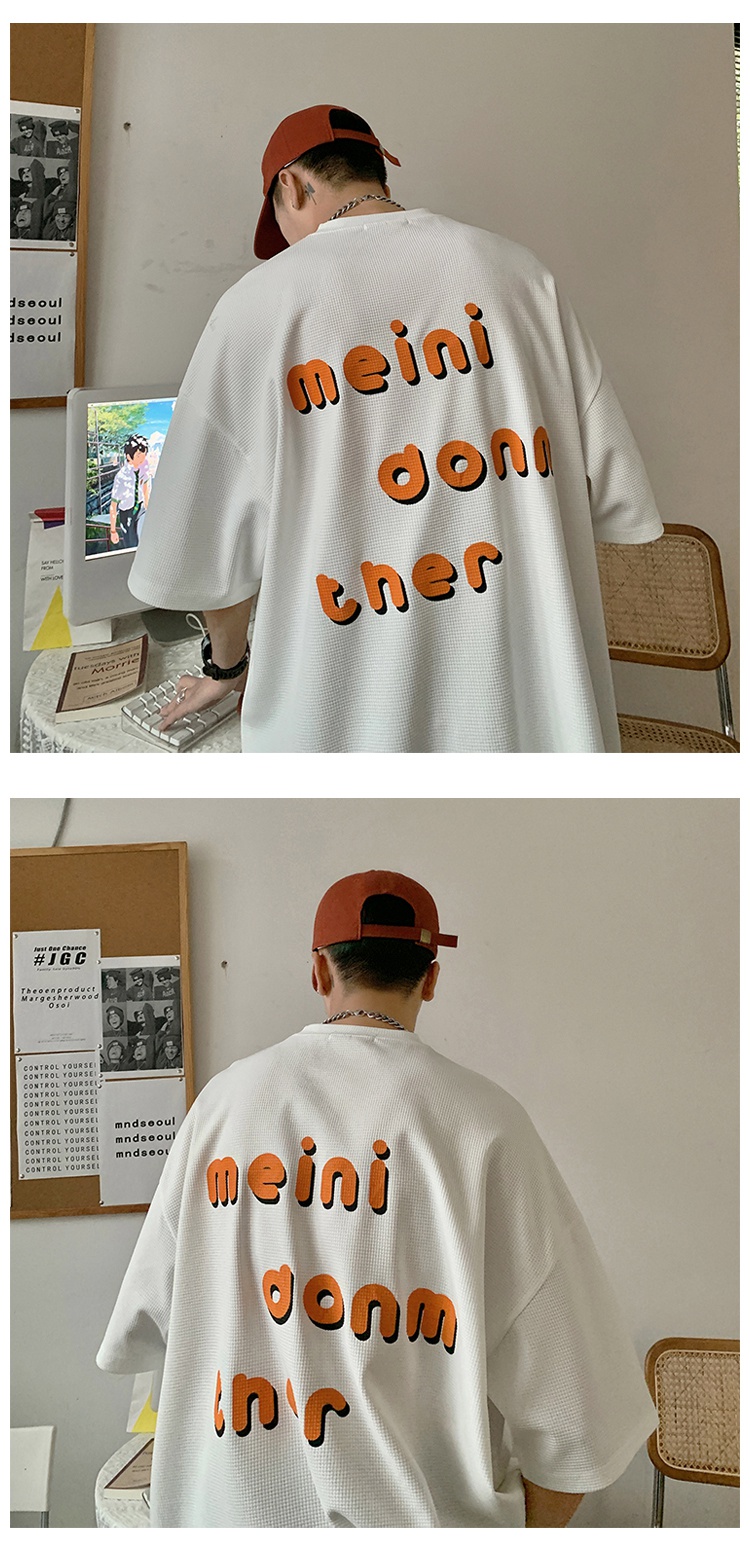 clawmoney短袖恤男夏季港风宽松字母体恤潮牌潮流百搭学院风上衣白色m