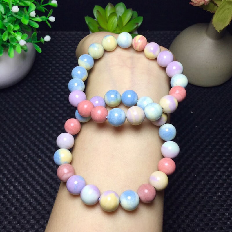 去寻 彩虹石手链女款小清新水晶单圈佛珠手串情侣饰礼物 约10mm/串