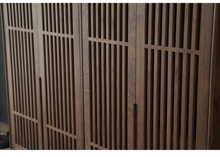 虎雀(huque) 北美黑胡桃木实木衣柜原木实木日式格栅门百叶门两门四门