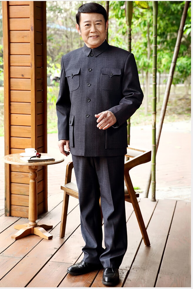 秋季单层薄款中山装套装男老年人衣服老式中山服爷爷装老人薄外套