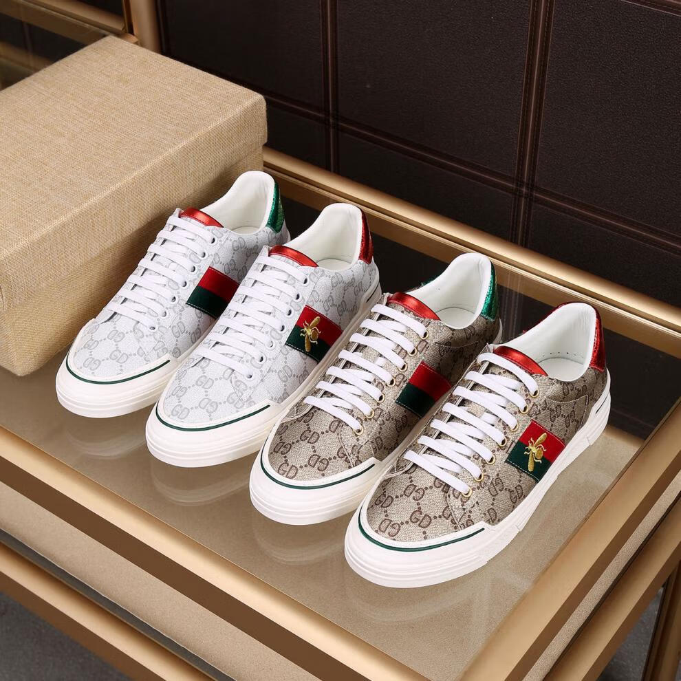 古驰(gucci)欧洲站潮鞋高端小蜜蜂男鞋休闲板鞋真皮系带轻奢潮 高端