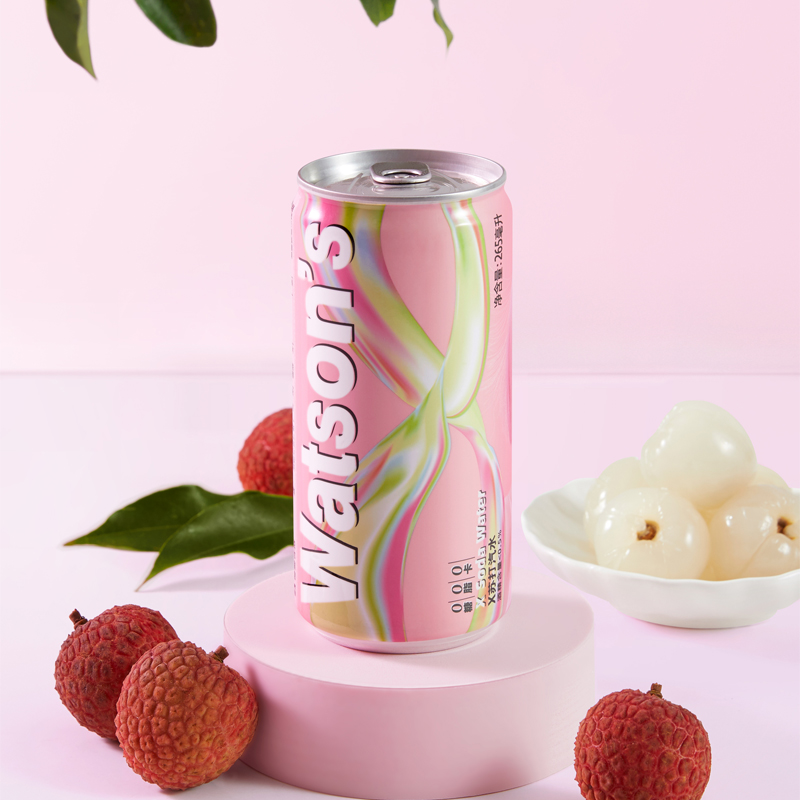 屈臣氏(watsons)x苏打汽水荔枝马天尼风味饮料265ml*15罐0卡气泡水