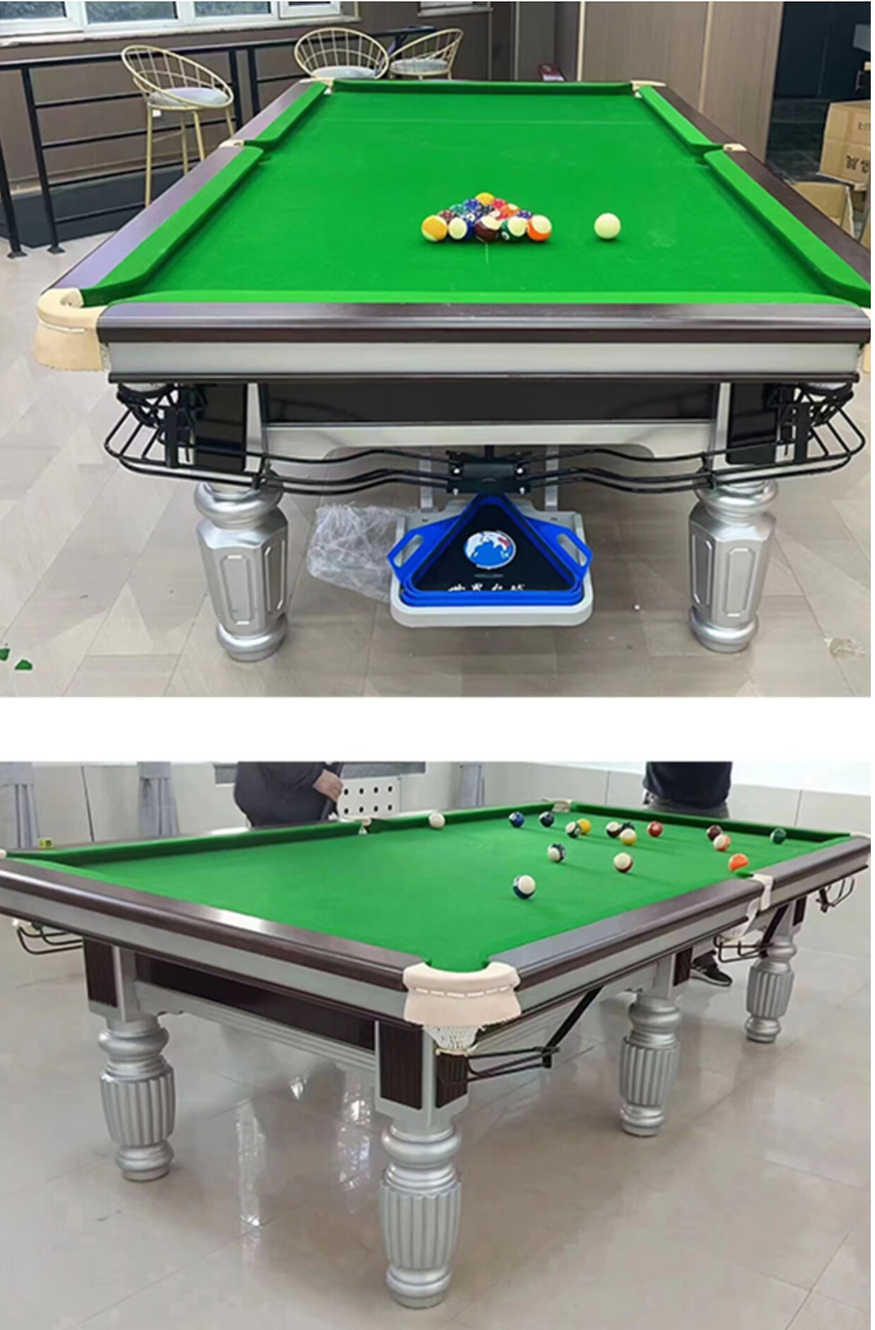 台球桌家用国标型美式桌球台商用钢裤二合一中式黑八球房室内自动 银