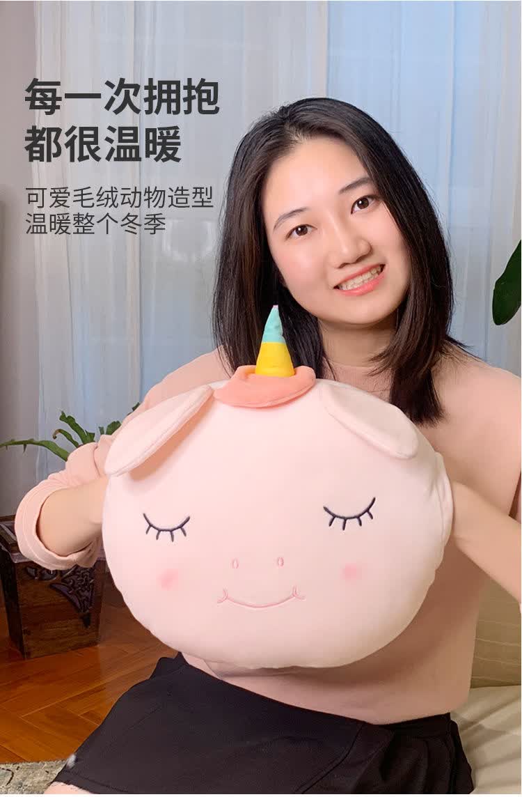 手冷保暖神器可爱卡通毛绒热水袋暖手抱枕两用暖水袋女生暖手捂午睡枕
