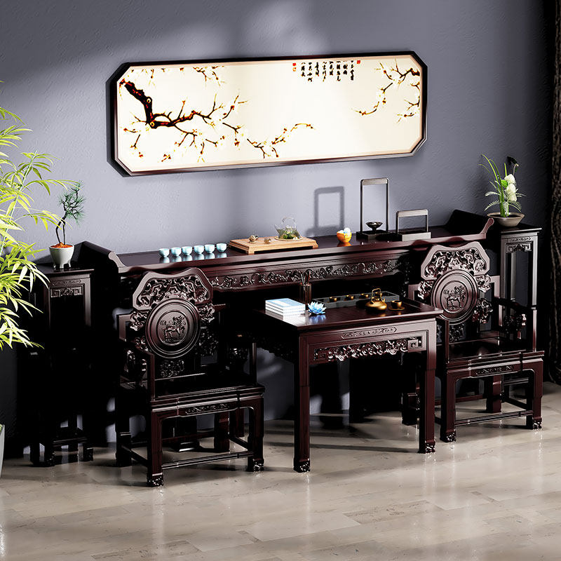 中式实木中堂六件套明清家具佛台农村堂屋八仙桌家用翘头条案供桌加厚