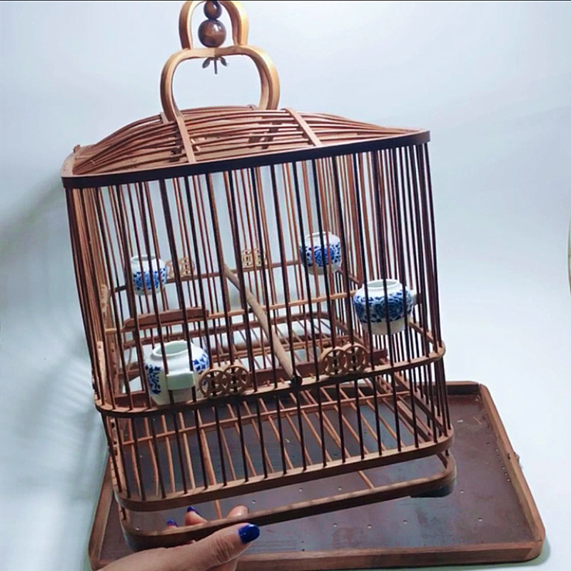 抱笼大号排笼玉鸟黄豆竹制鸟具纯手工方笼红子 相思鸟笼新款竹笼 双格