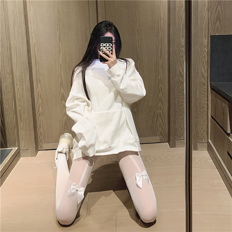 初印象日系可爱蝴蝶结黑色假大腿袜过膝袜女jk黑袜拼接白色吊带高筒袜