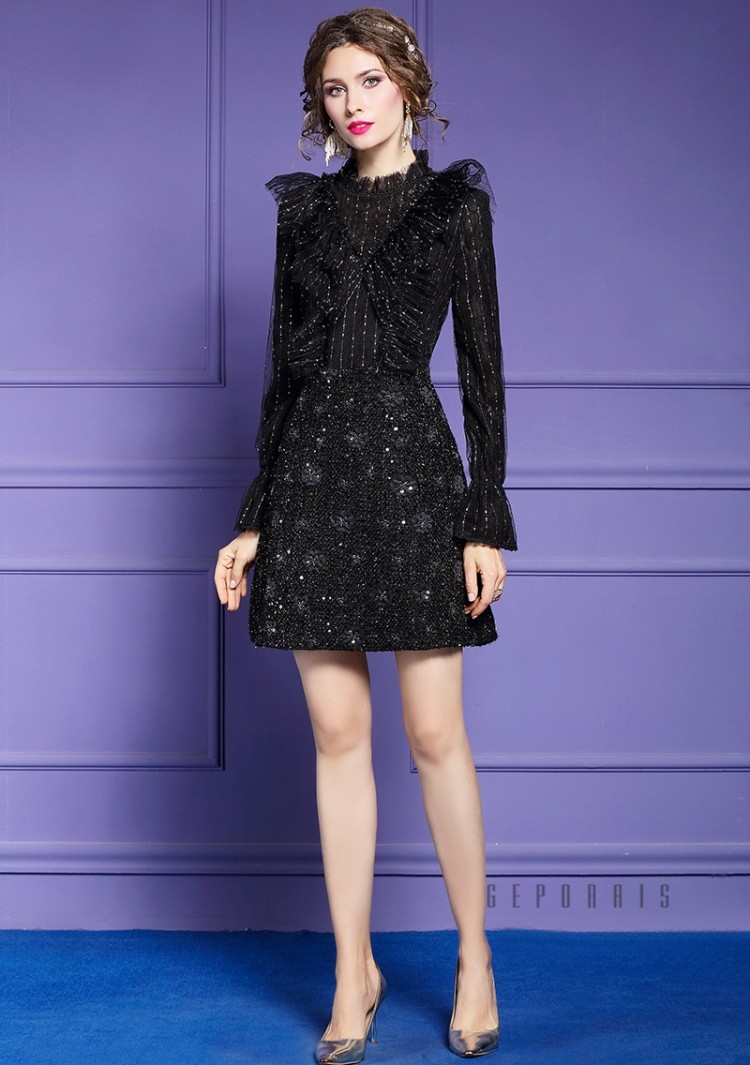 歌珀莱品牌女装大码黑色连衣裙女2020春季新品名媛知性优雅法式气质