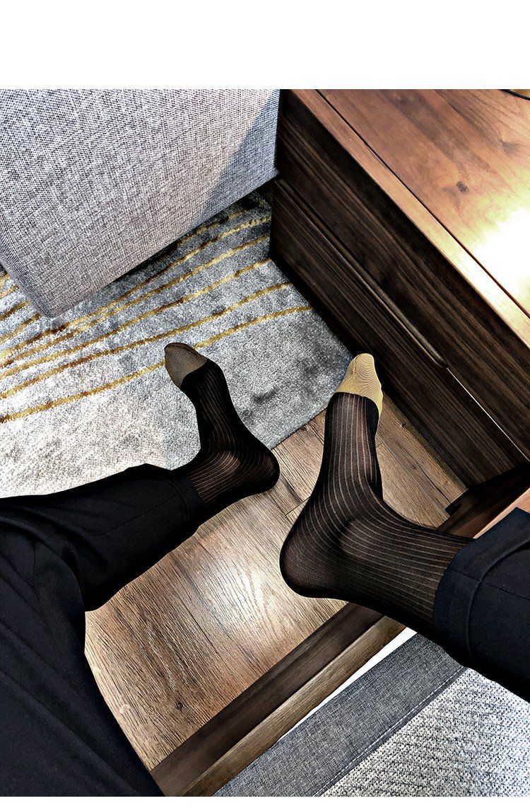 新品男士丝袜丝袜男经典男士丝袜中筒细条暗纹性感男士丝袜正装锦纶男