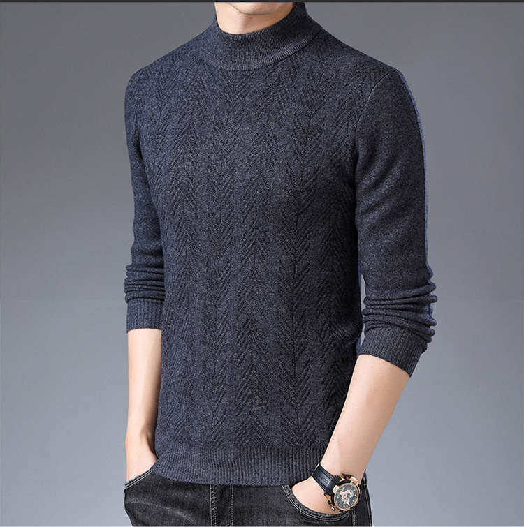 男士长袖羊毛衫青年休闲条纹高领男装打底衫毛衣服117hb1905灰色165