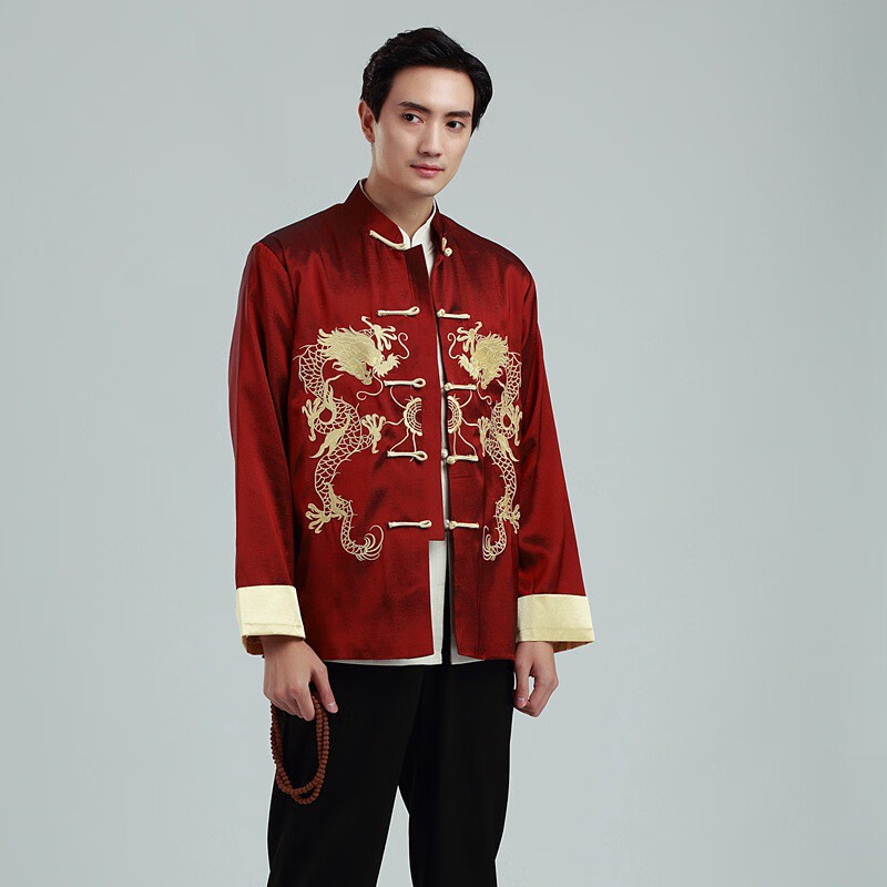 伴郎服中式唐装青年休闲中式装中国风刺绣龙上衣婚礼汉服长袖外套伴郎