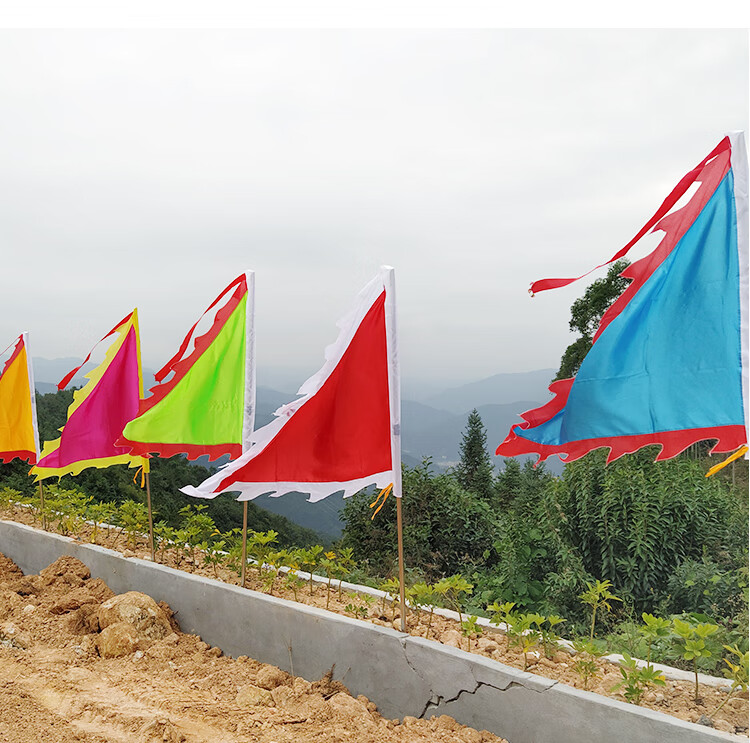 纯色红旗五色彩旗三角队旗车队引路祭祀户外防水路边布置庆典旗帜 红