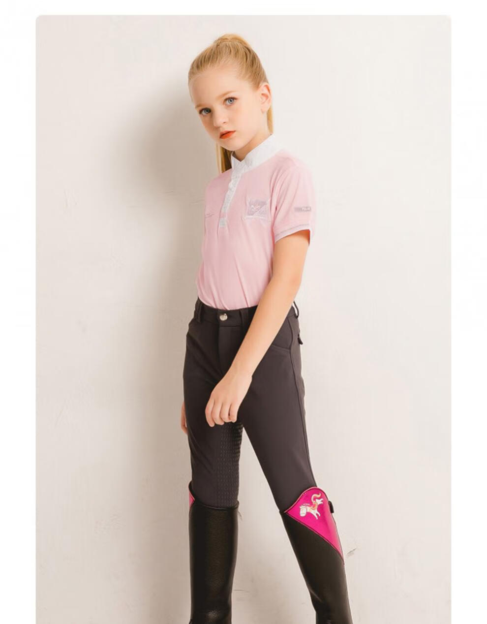 hillman儿童马靴儿童马术短靴小孩骑马靴防滑马靴儿童马术马靴桃红28