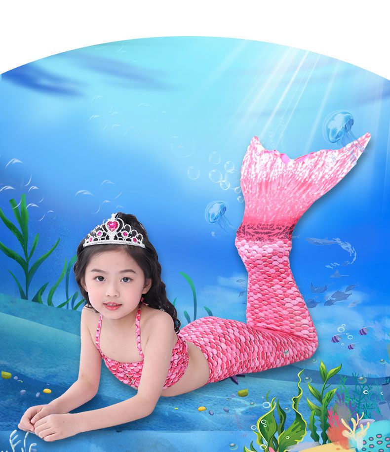 美人鱼尾巴女童衣服泳衣儿童小女孩分体游泳装女童宝宝公主比基尼套装