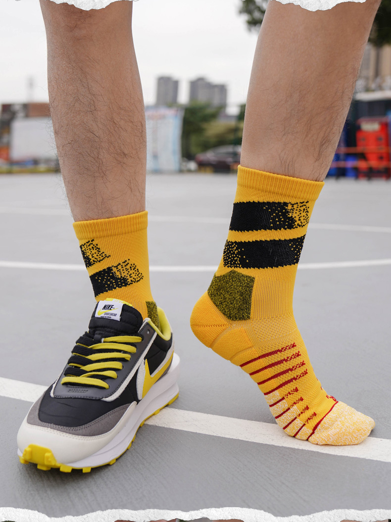 xuwenzoomgtcut球鞋配袜夏季篮球袜中筒男女运动袜毛巾底精英袜格斗黑