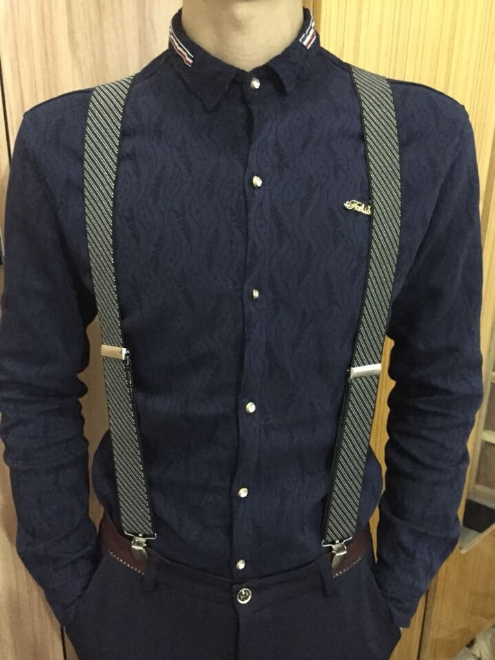 35cm男士宽背带男款吊带西裤背带夹老人吊裤带男式胖人松紧肩带黑灰