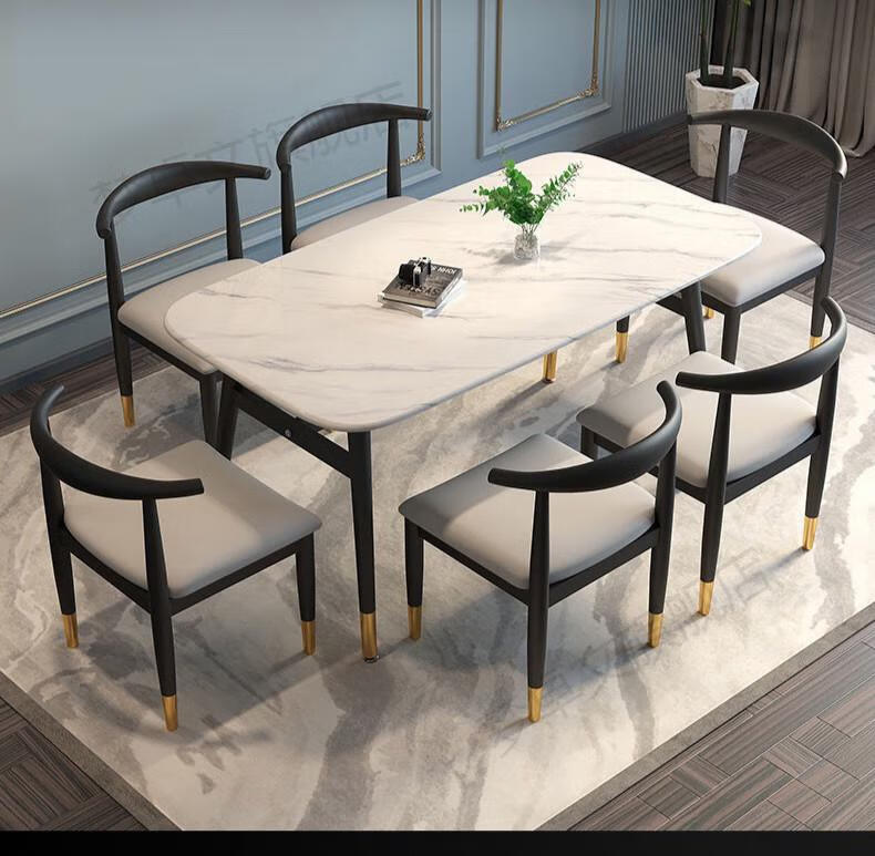 鑫恩理 轻奢餐桌家用饭桌现代简约餐桌椅组合长方形加厚仿大理石网红餐台 防黑理石密度板 120*60单桌
