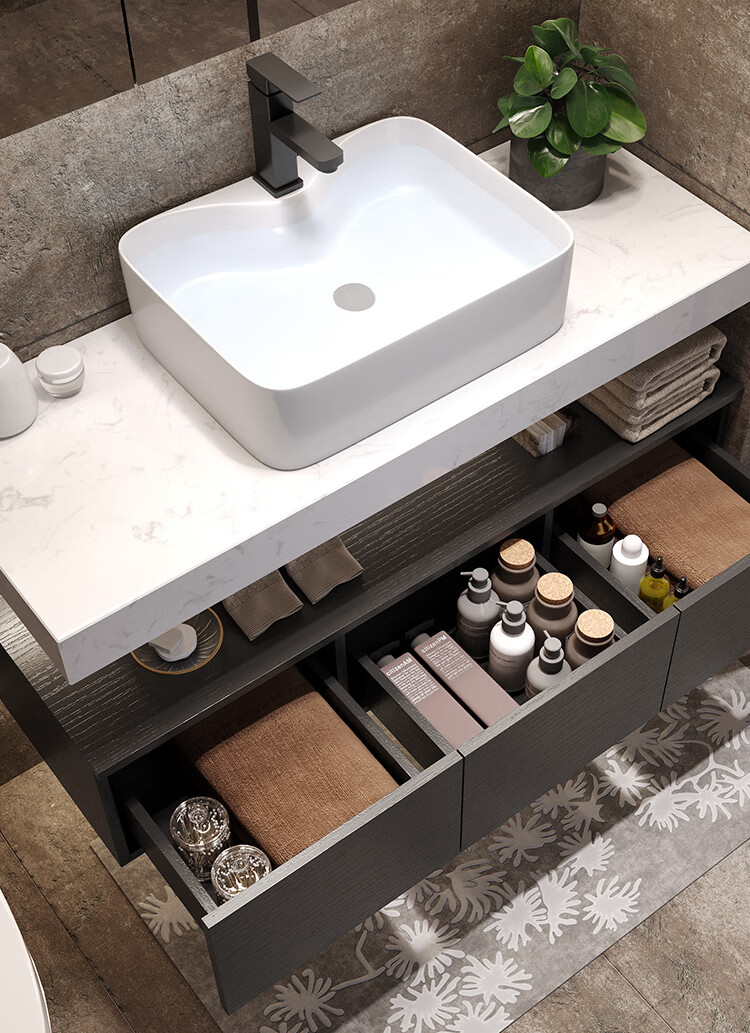 现代简约组合北欧浴室柜卫生间大理石洗手池洗脸盆厕所卫浴洗漱台 0.