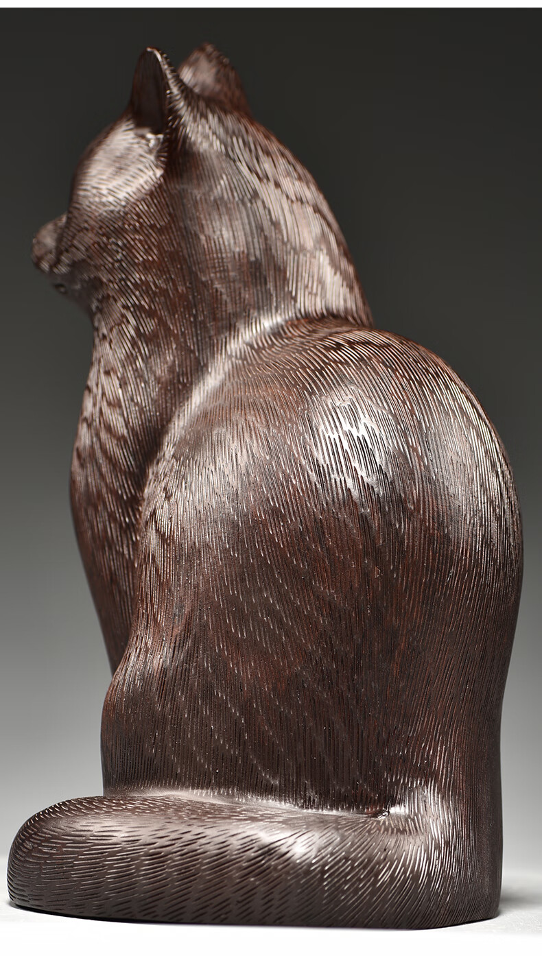 杞记木雕猫摆件吉祥动物可爱小猫红木家居装饰实木工艺品开业送礼精雕