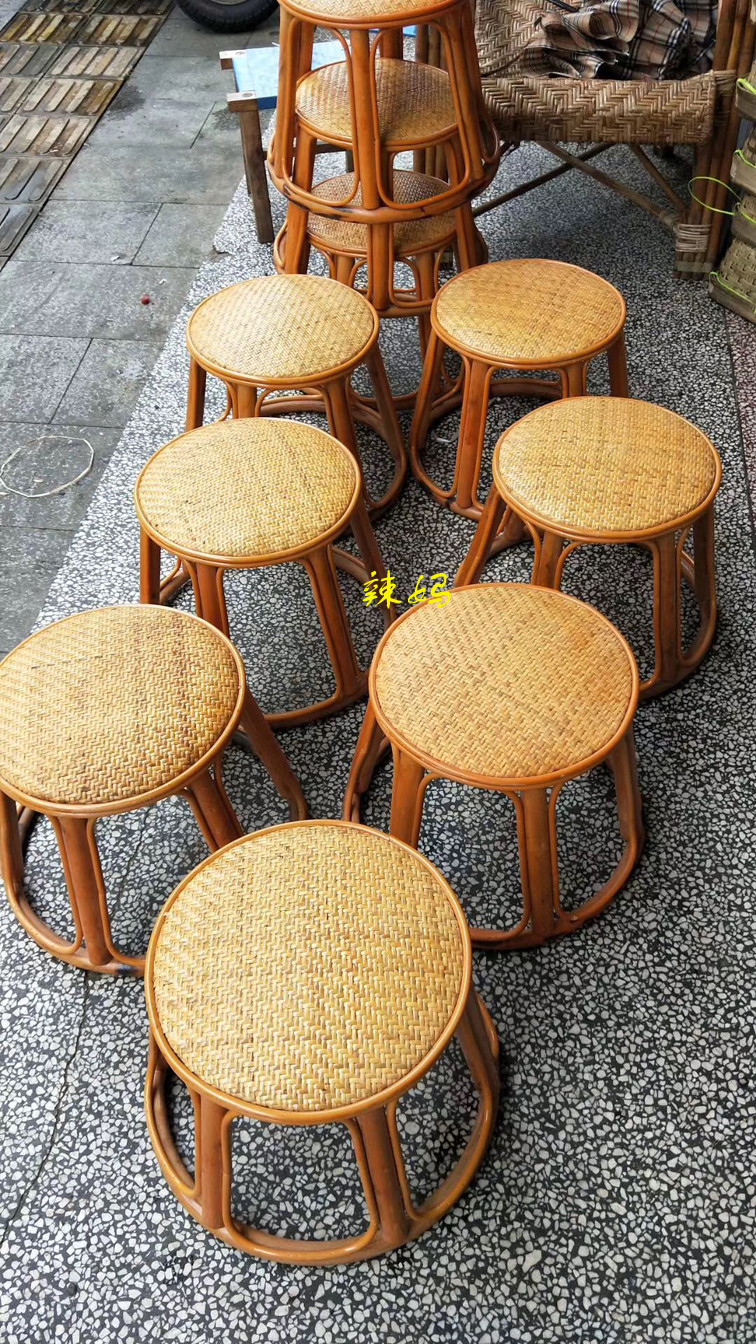 云南手工编制藤凳圆凳矮凳跳舞圆凳子竹凳家居喝茶高凳可狄黄色高25