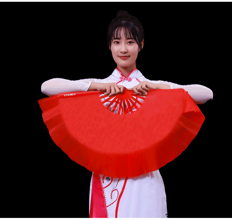 广场舞蹈扇子一对红色双面跳舞扇广场木兰扇加长儿童成人胶州秧歌扇子