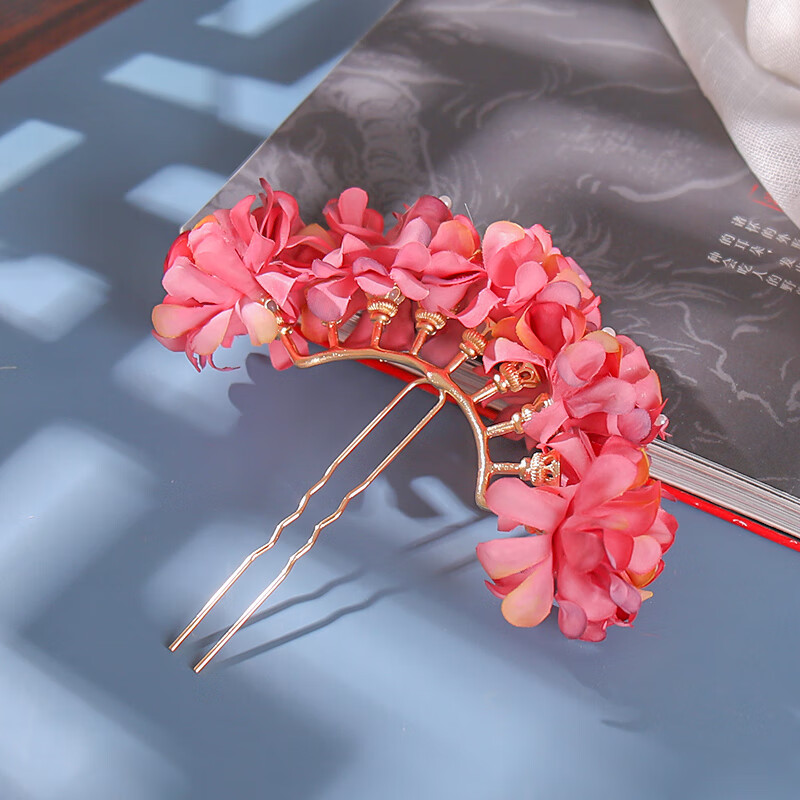 花环头饰绢花头饰古风九孔排簪森系花环发饰宋制头花发钗花朵排钗汉服