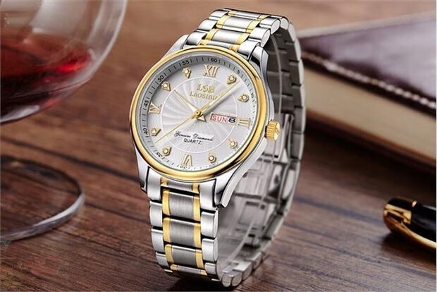 劳斯宾手表laosibin镶石钻男表瑞士全自动土豪金男表间金白面