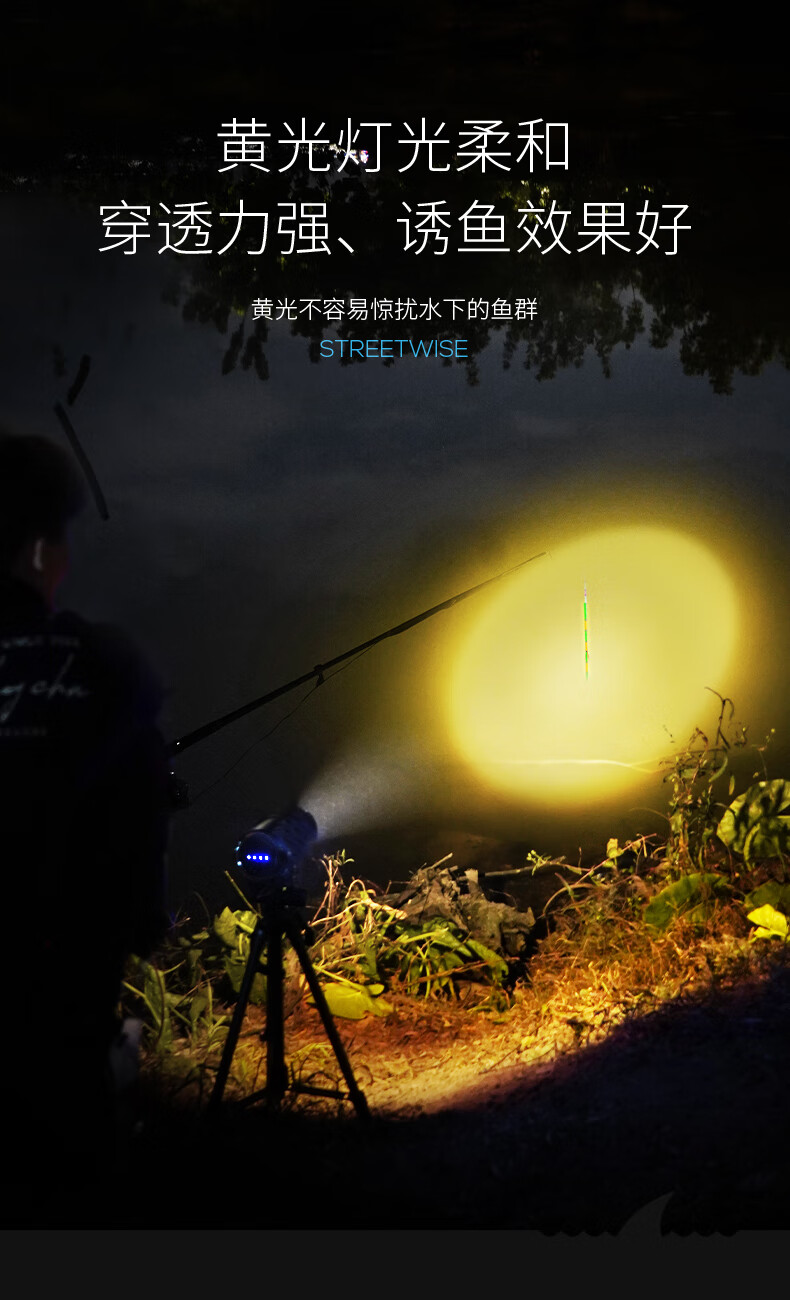 渔之源钓鱼灯同款打窝光夜钓灯紫光台钓亮野钓鱼灯蓝光强光氙气灯激光