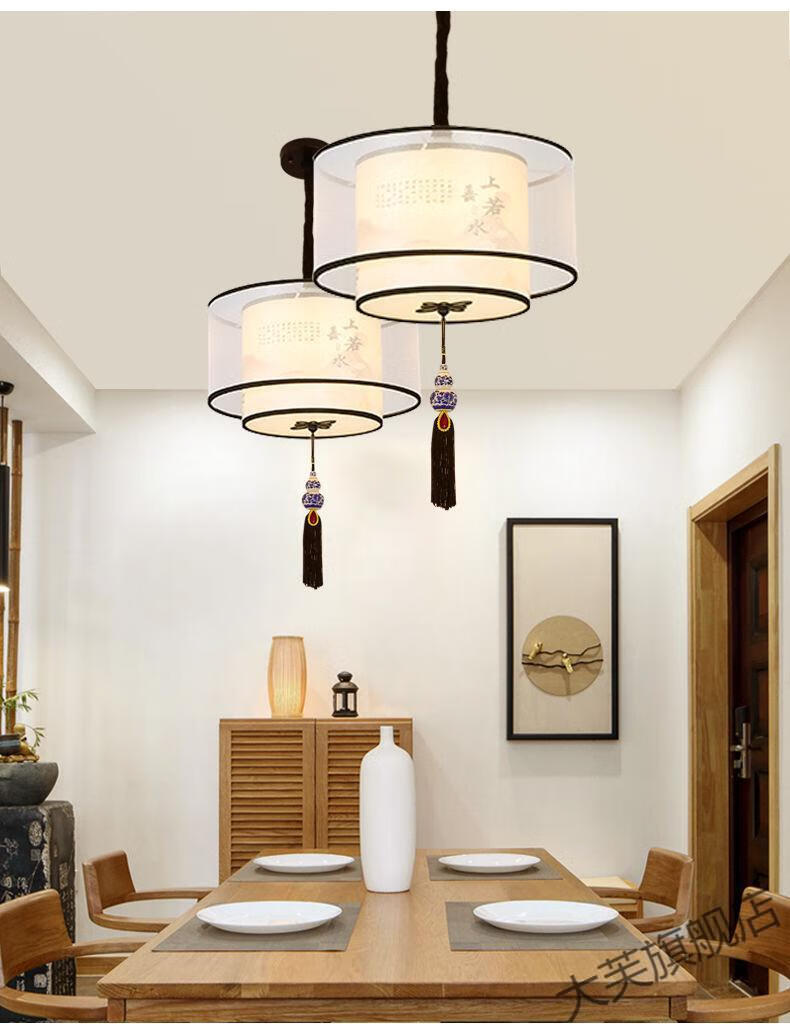 新中式客厅吊灯卧室餐厅过道走廊简约中国风酒店吧台灯吊灯步步高升40