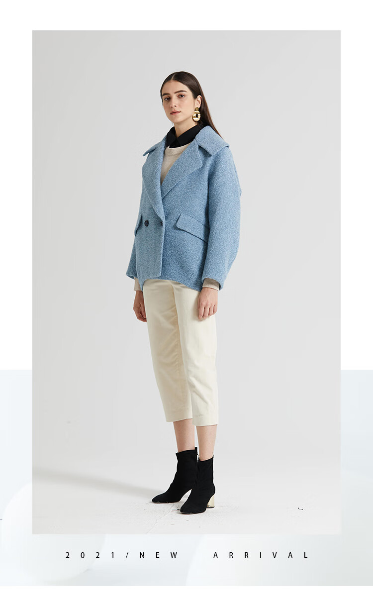 goobgsgb谷邦毛呢外套短款收腰羊毛单面呢大衣女月光蓝xs150