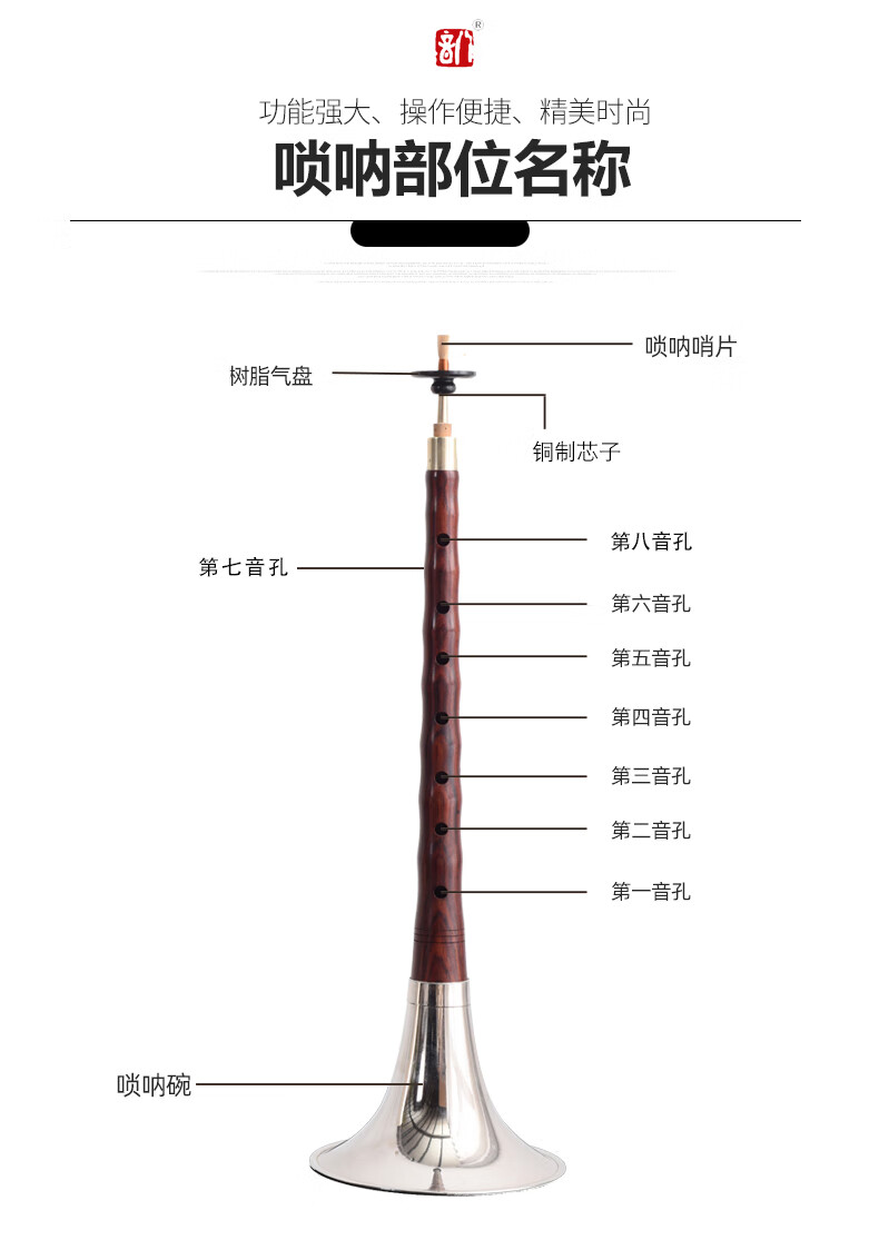 八音乌木大小吹点奏唢呐服务乐器全套初学者民间喇叭d调精品乌木a调白